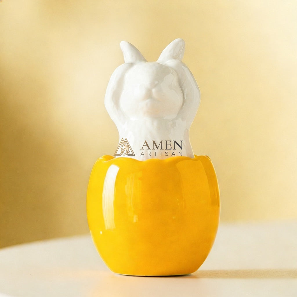 Easter Ceramic Bunny Egg Statue Amen Artisan