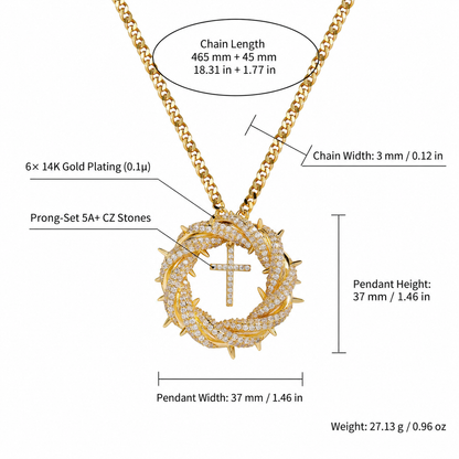 Crown of Thorns Cross Pendant Necklace