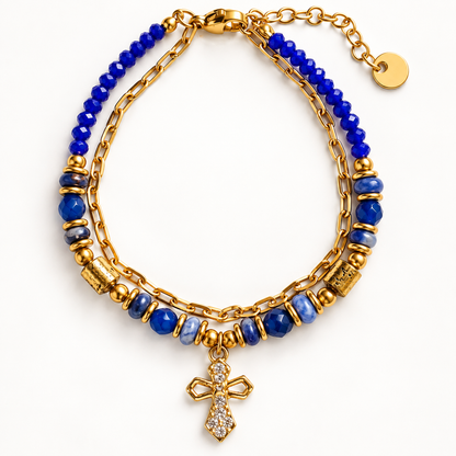【DEAL TODAY】Layered Beaded Bracelet with Sparkling Cross Charm