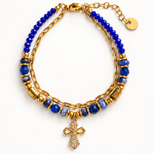 【DEAL TODAY】Layered Beaded Bracelet with Sparkling Cross Charm