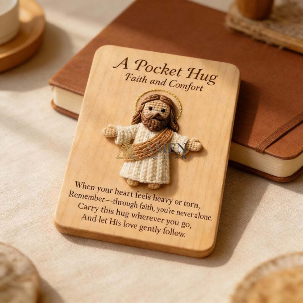 Crochet Pocket Hug Wooden Plaque Gift