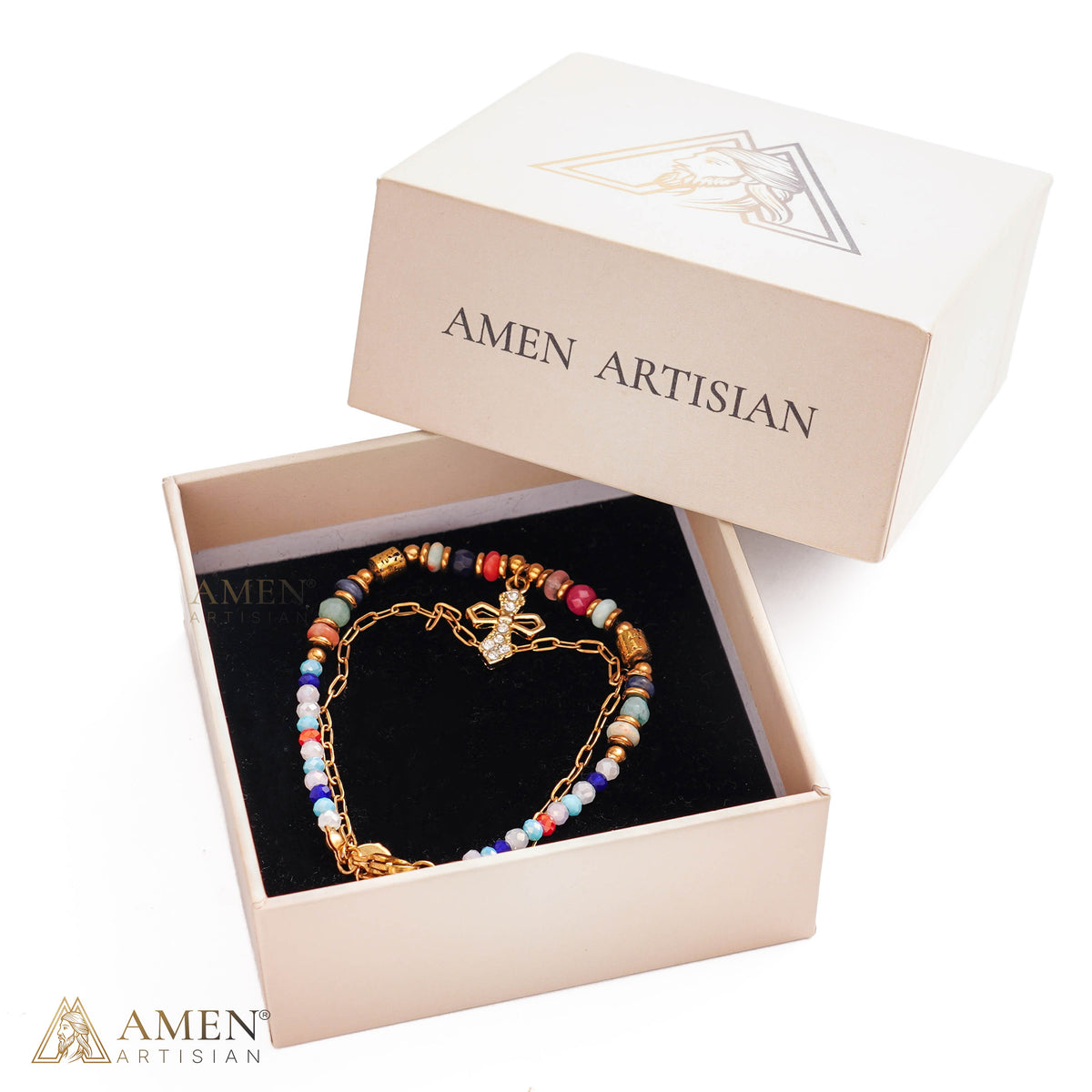 Layered Beaded Bracelet with Sparkling Cross Charm