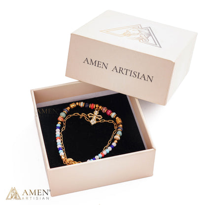 Layered Beaded Bracelet with Sparkling Cross Charm