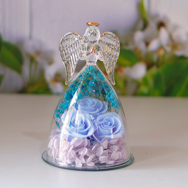Little Angel Glass Dome with Preserved Rose Amen Artisan