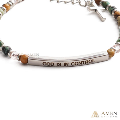【Deal Today】Adjustable Natural Stone Bracelet with Cross | Amen Artisan
