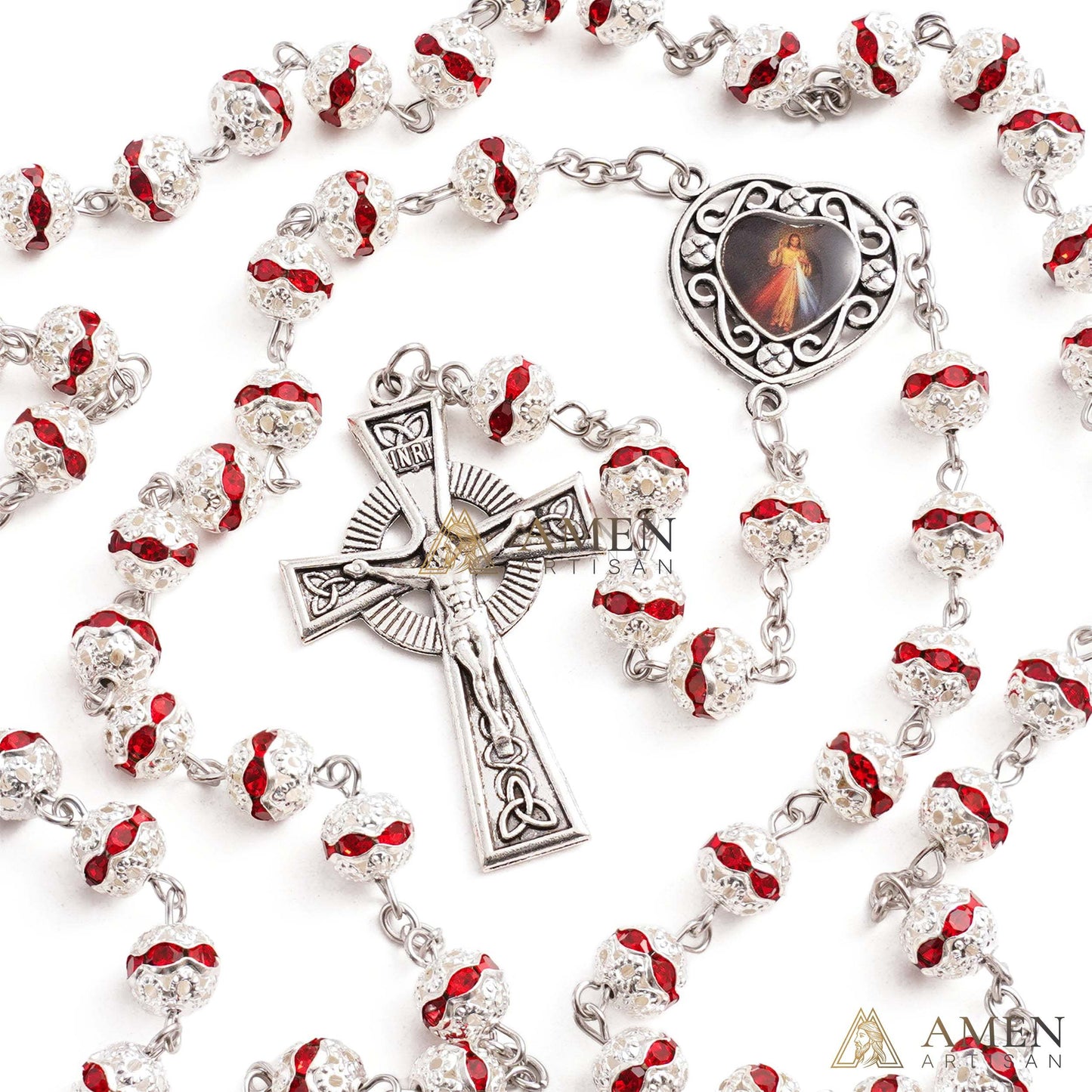 Alloy&Zirconia Bead Crucifix Rosary Amen Artisan