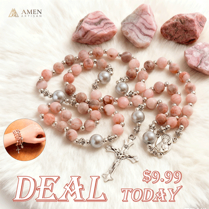【Deal Today】Natural Pink Zebra Jasper Rosary