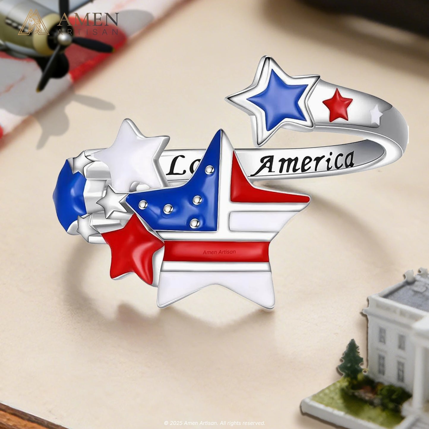 I Love America Stars Adjustable Ring Amen Artisan