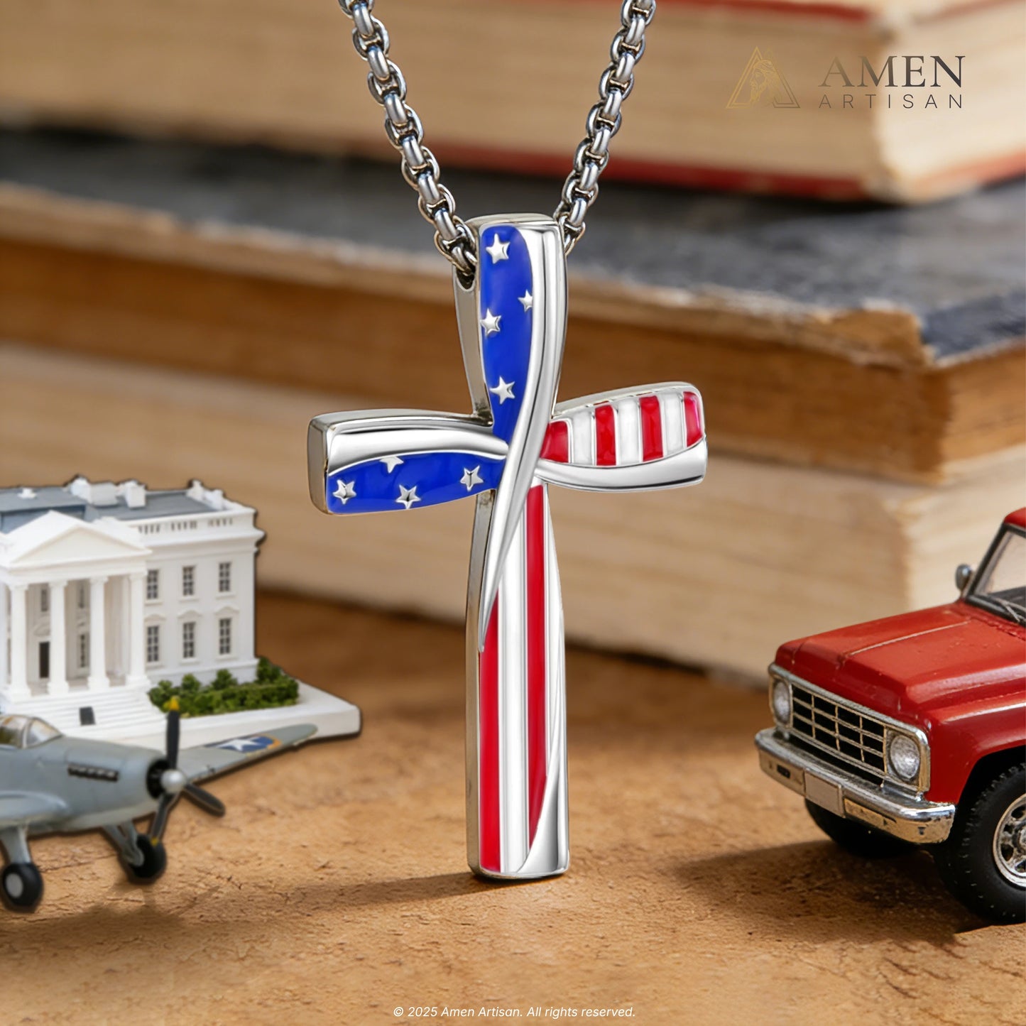 American Flag Cross Necklace Amen Artisan