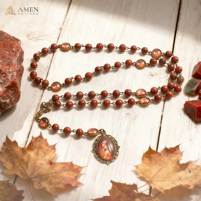 Red Sesame Stone Chaplet of the Seven Sorrows of Mary Amen Artisan