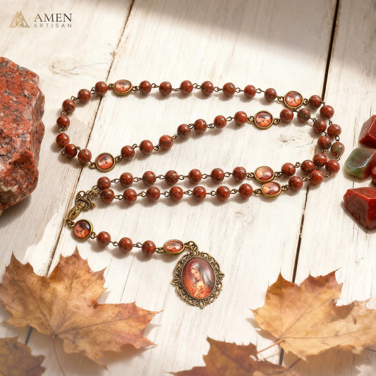Red Sesame Stone Chaplet of the Seven Sorrows of Mary Amen Artisan