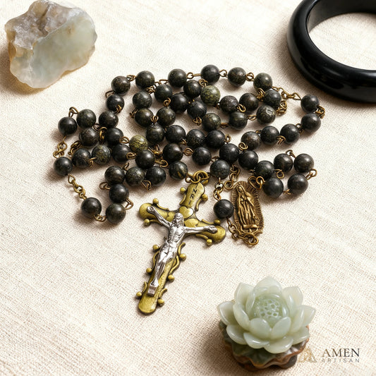 Nephrite Our Lady of Guadalupe Medal Rosary Amen Artisan