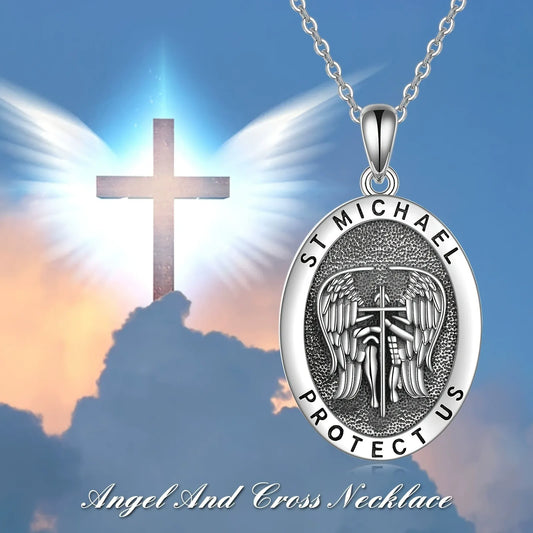 $0.99 Deal Hip-Hop Punk Archangel Saint Michael Oval Pendant Necklace