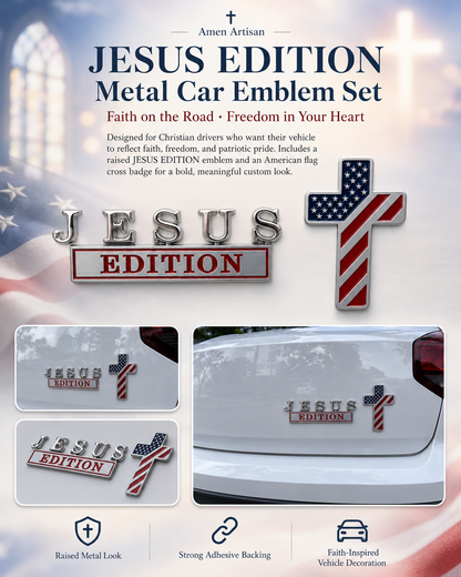 【Deal Today】JESUS EDITION Metal Car Emblem Set - Christian Faith, Liberty & Personal Belief | Amen Artisan