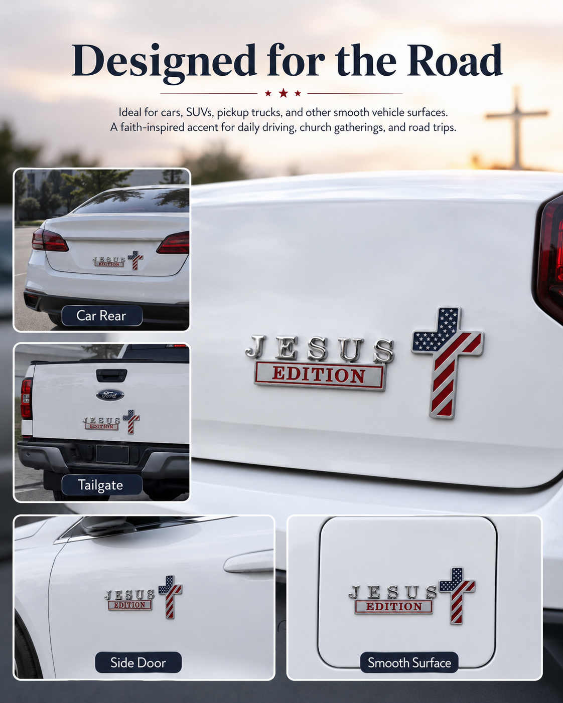 【Deal Today】JESUS EDITION Metal Car Emblem Set - Christian Faith, Liberty & Personal Belief | Amen Artisan