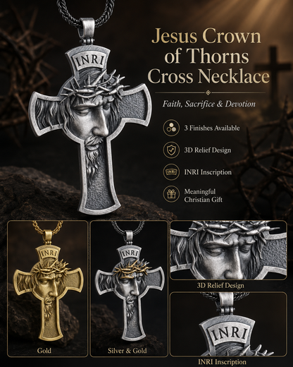 【Deal Today】Jesus Crown of Thorns Cross Pendant with Chain | Amen Artisan