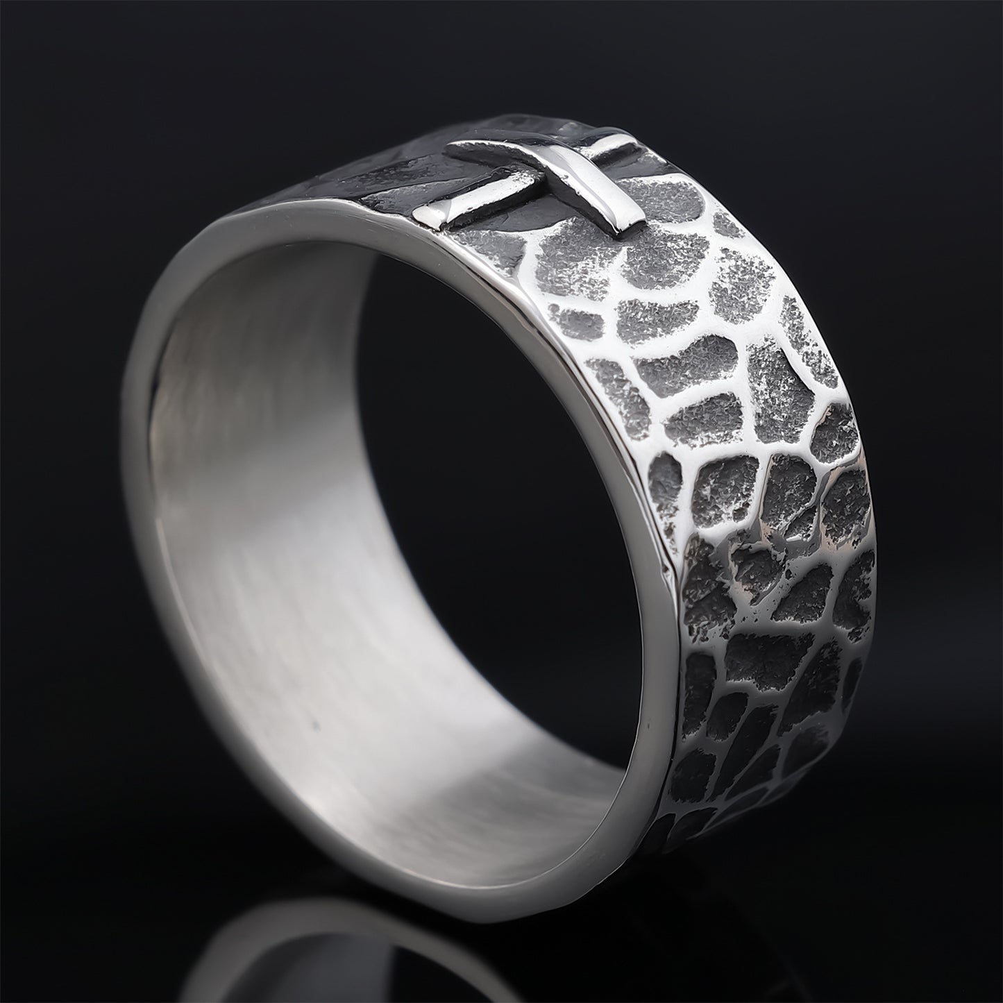 $0.99 Deal - Amen Artisan Hammered Cross Titanium Steel Ring