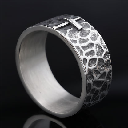 $0.99 Deal - Amen Artisan Hammered Cross Titanium Steel Ring
