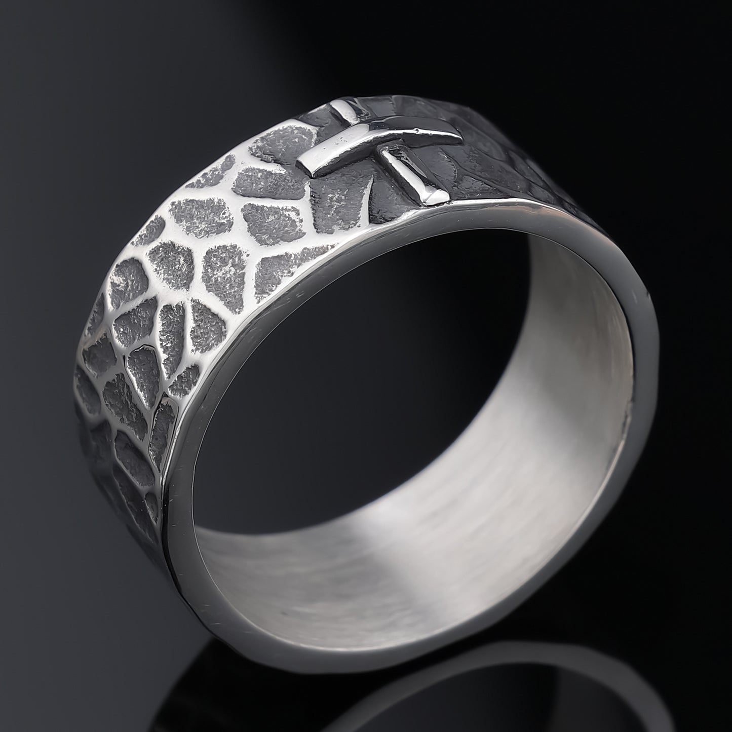 $0.99 Deal - Amen Artisan Hammered Cross Titanium Steel Ring