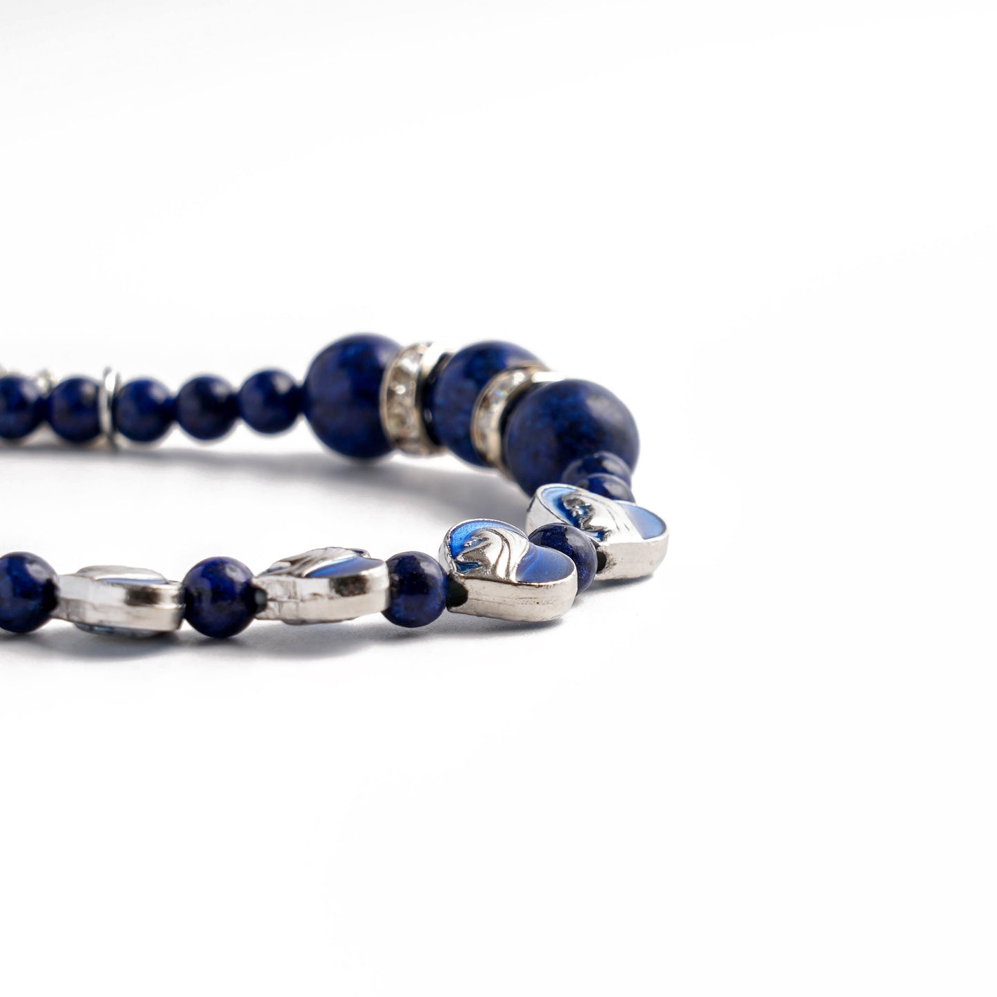 Lapis lazuli Virgin Blue Heart Beads Elastic Cord Bracelet Amen Artisan