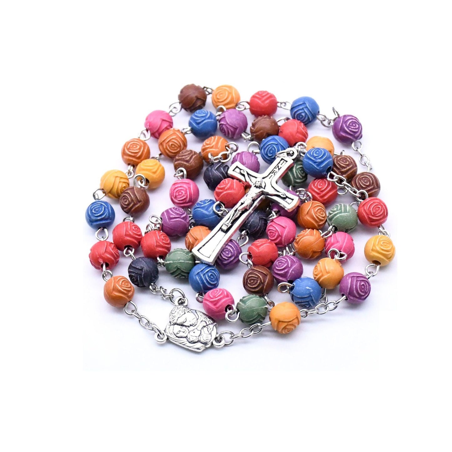 Crucifix Cross Multicolor Rose Bead Rosary