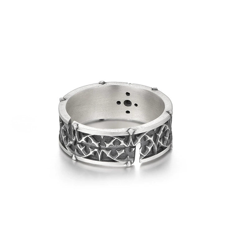 Anillo abierto ajustable con cruz floral vintage artesanal de Amén