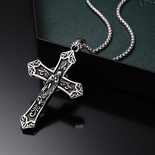 Retro Titanium Virgin Mary Cross Pendant Necklace