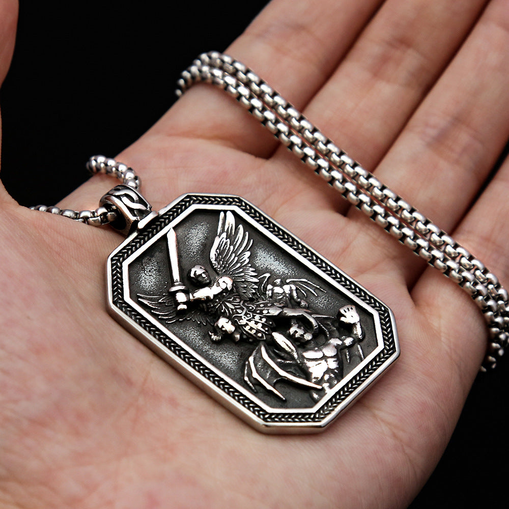 Classic Style St. Michael the Archangel Protection Stainless Steel Pendant Necklace