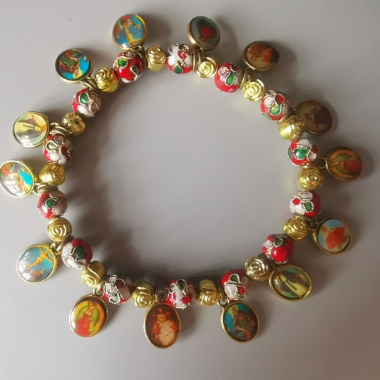 Cloisonné Beads Saint Medal Stretch Bracelet Amen Artisan