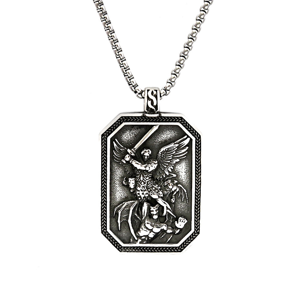 Classic Style St. Michael the Archangel Protection Stainless Steel Pendant Necklace