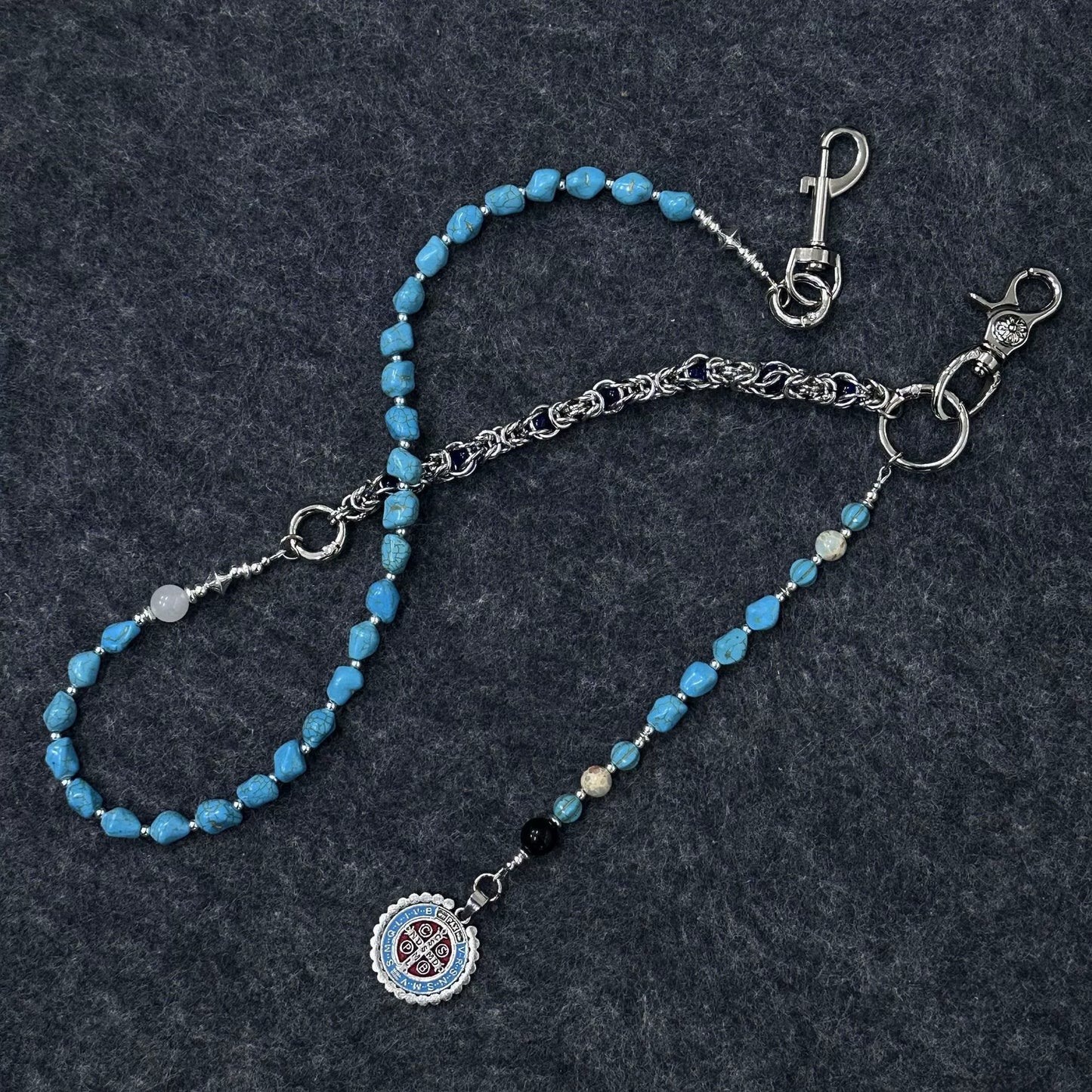 Amen Artisan Turquoise Saint Benedict Medal Beaded Waist Chain