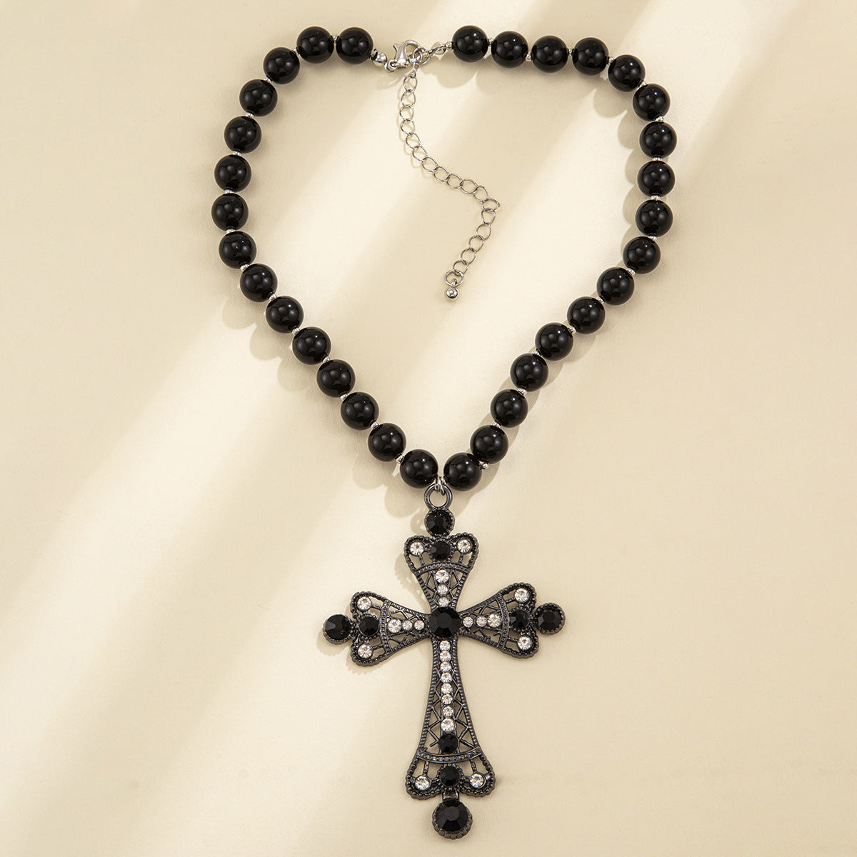 Cyber-Style Micro-Paved Rhinestone Large Cross Choker Necklace