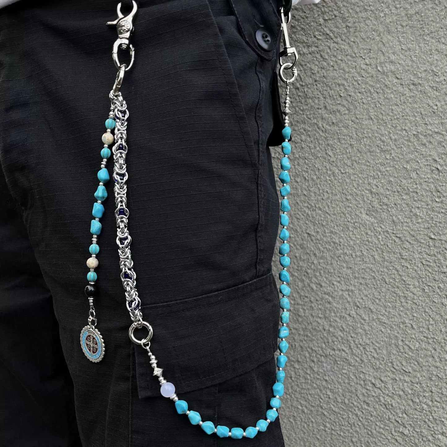 Amen Artisan Turquoise Saint Benedict Medal Beaded Waist Chain