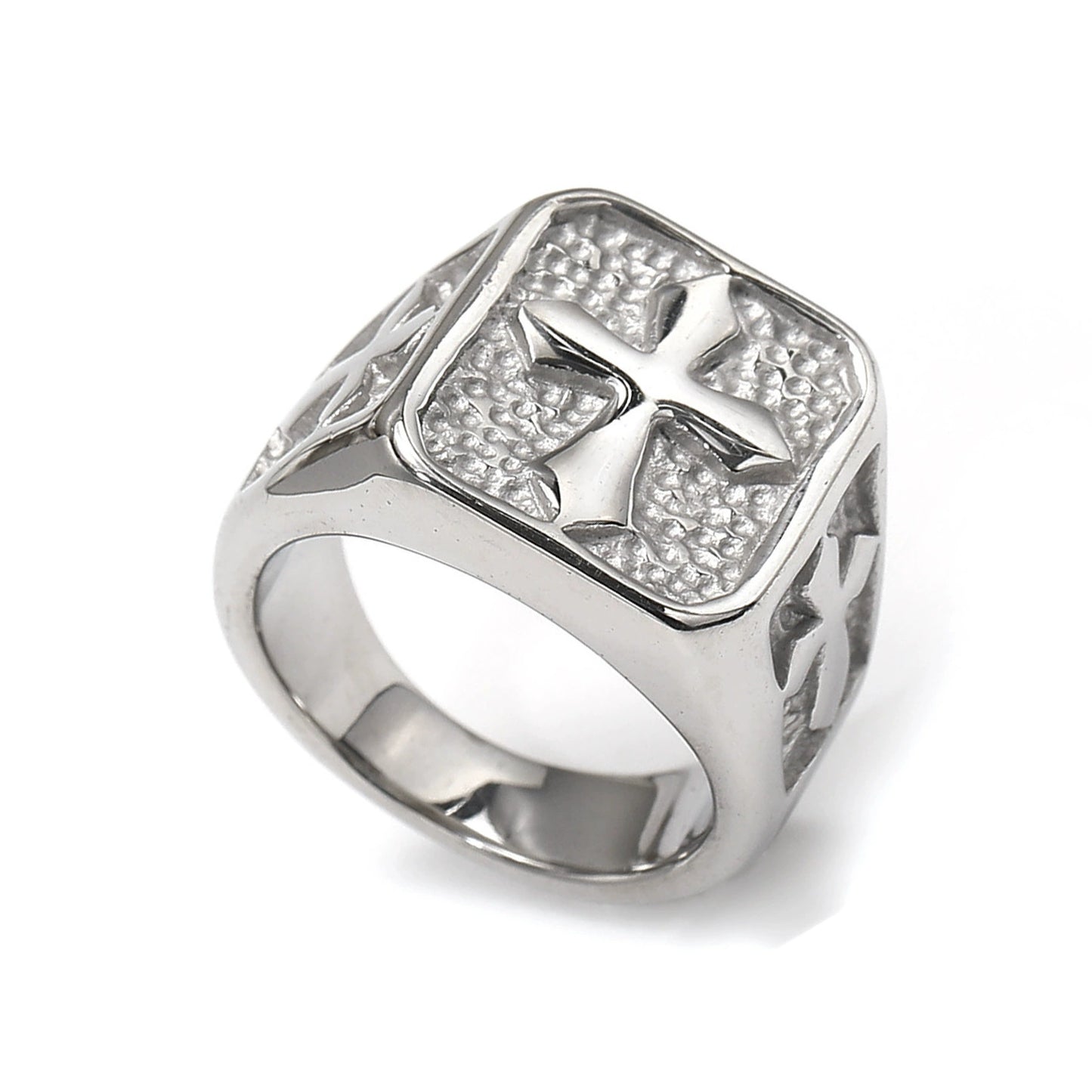 Amen Artisan Vintage Cross Stone Texture Titanium Steel Ring