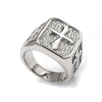 Amen Artisan Vintage Cross Stone Texture Titanium Steel Ring