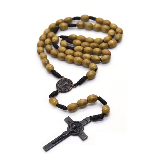 Vintage Handmade Woven Cross Rosary Necklace