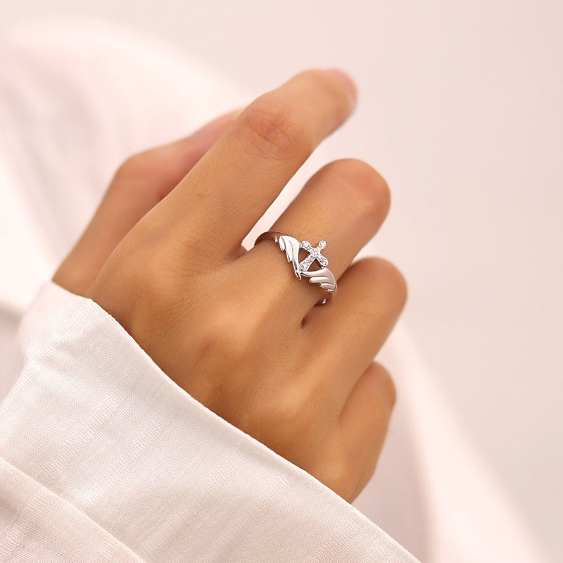 Wings Diamond Cross Ring