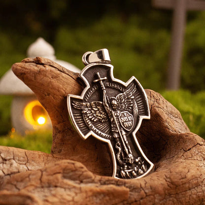 St Michael the Archangel Cross Pendant – Vintage Gold & Silver Necklace - Amen Artisan