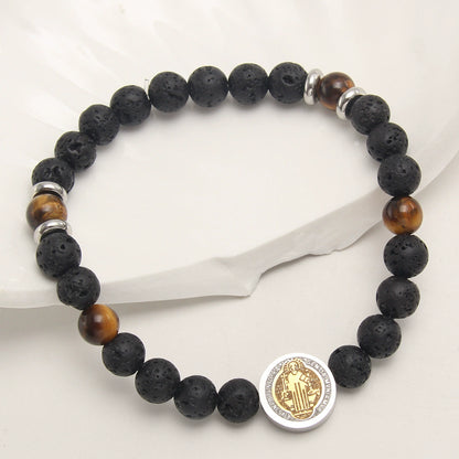 Obsidian Volcanic Stone Beaded Bracelet
