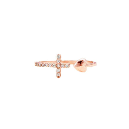Anillo artesanal de circonita cúbica con forma de corazón y cruz Amen