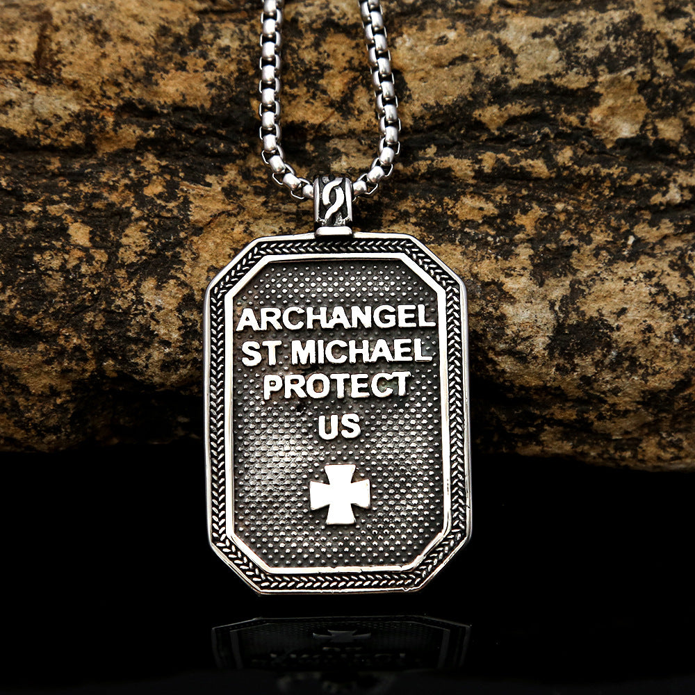 Classic Style St. Michael the Archangel Protection Stainless Steel Pendant Necklace