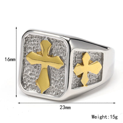 Amen Artisan Vintage Cross Stone Texture Titanium Steel Ring
