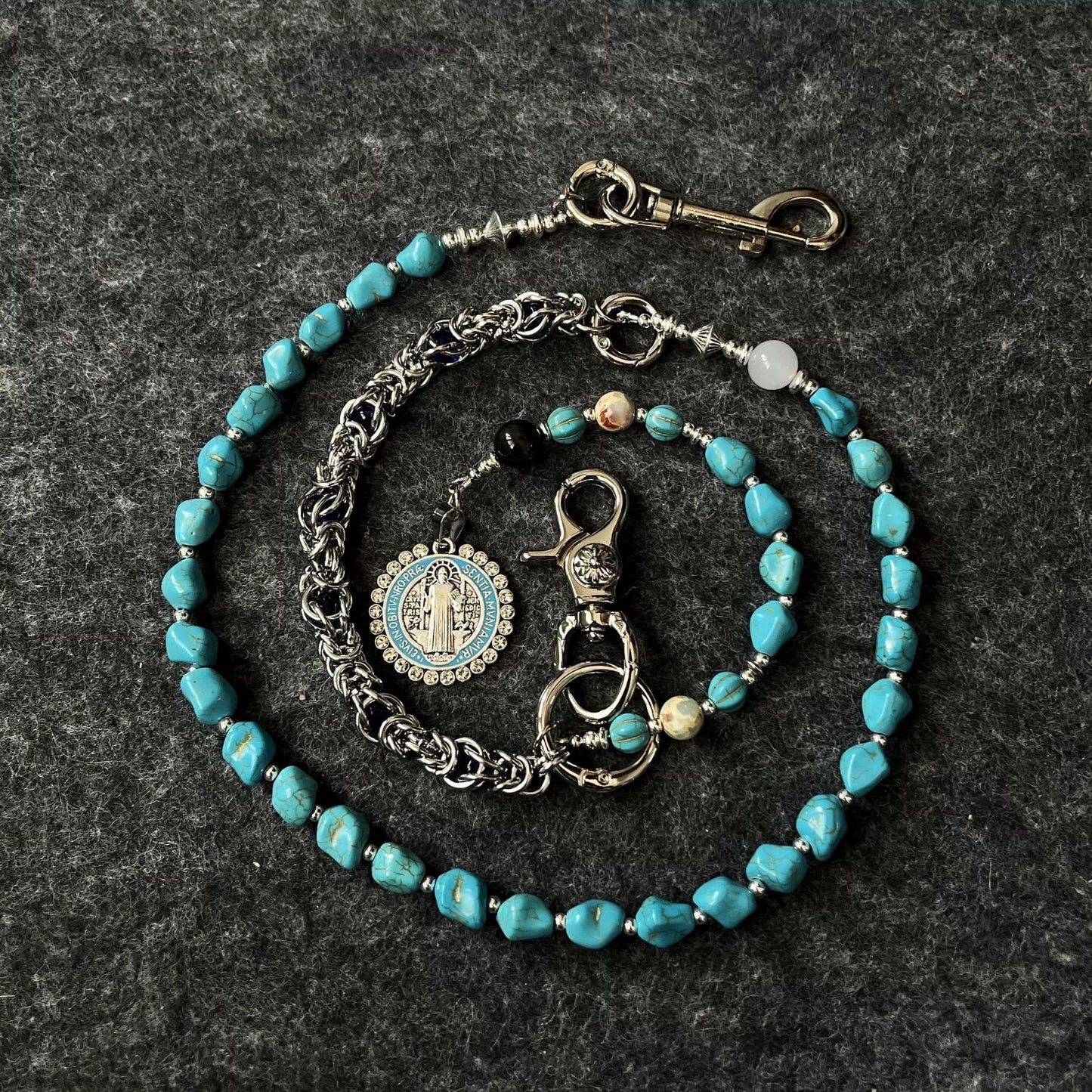 Amen Artisan Turquoise Saint Benedict Medal Beaded Waist Chain