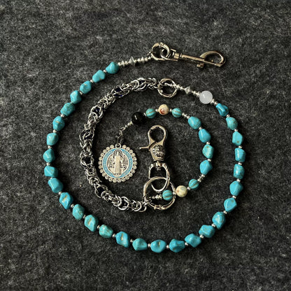 Amen Artisan Turquoise Saint Benedict Medal Beaded Waist Chain