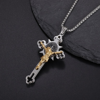 Amen Artisan Saint Benedict Cross & Inscriptions Crucifix Necklace