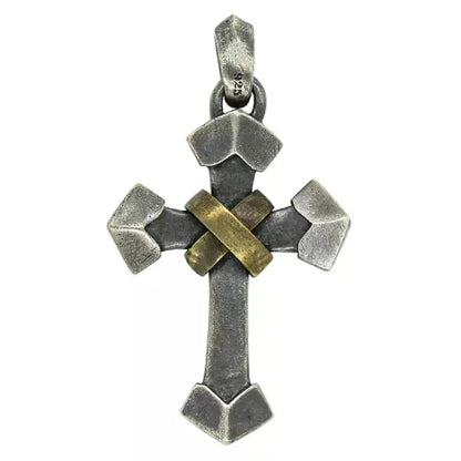 Brass Wrap 925 Sterling Silver Cross Pendant Necklace