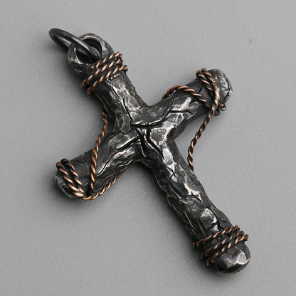 925 Sterling Silver Cracked Cross Pendant Necklace