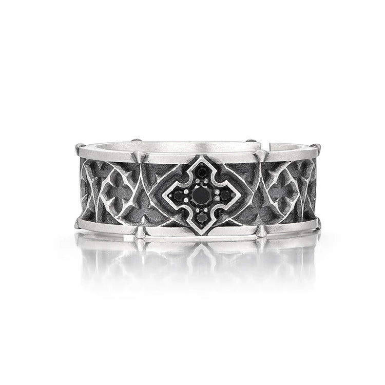 Anillo abierto ajustable con cruz floral vintage artesanal de Amén