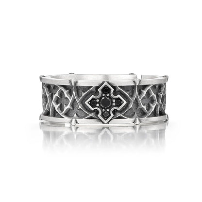 Anillo abierto ajustable con cruz floral vintage artesanal de Amén
