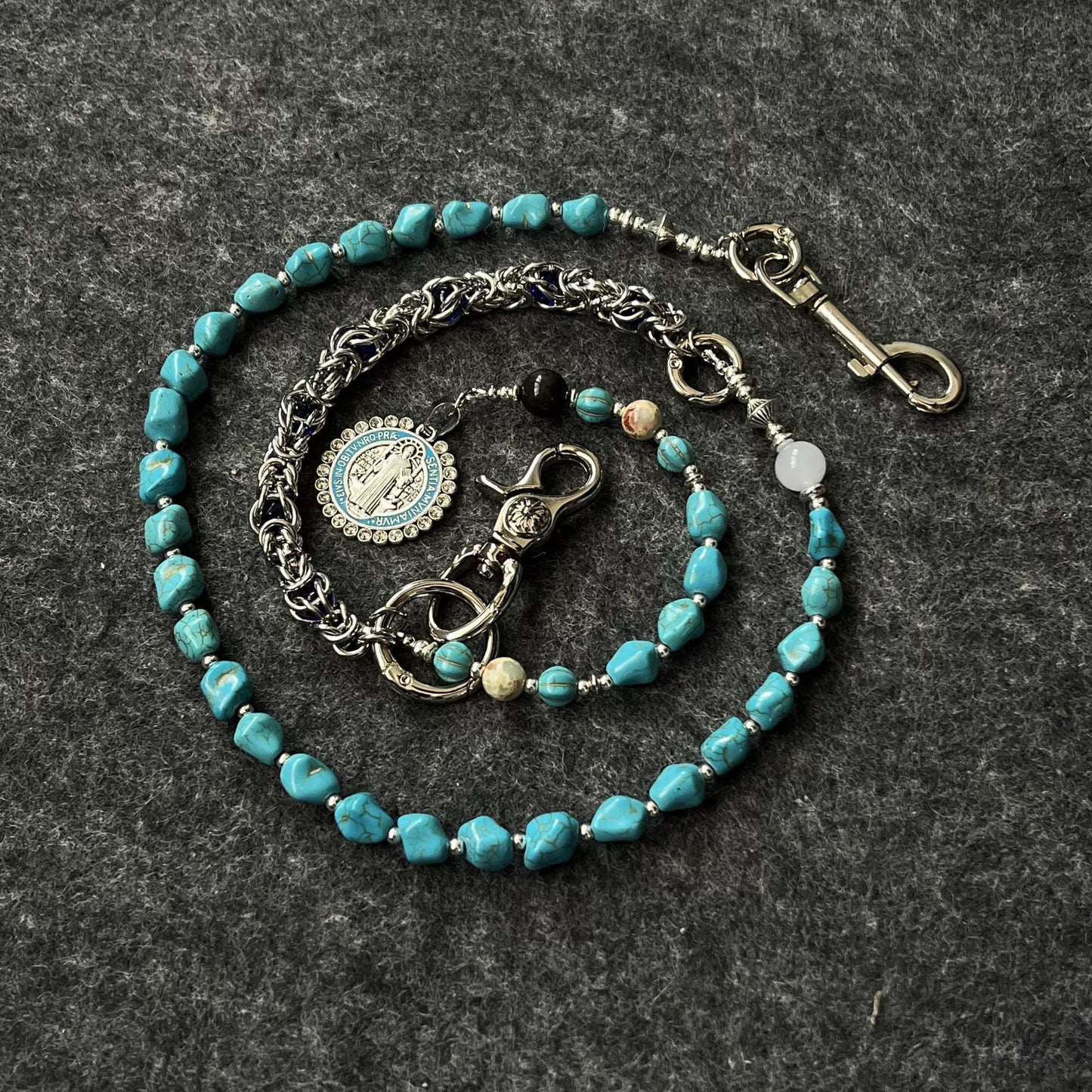 Amen Artisan Turquoise Saint Benedict Medal Beaded Waist Chain